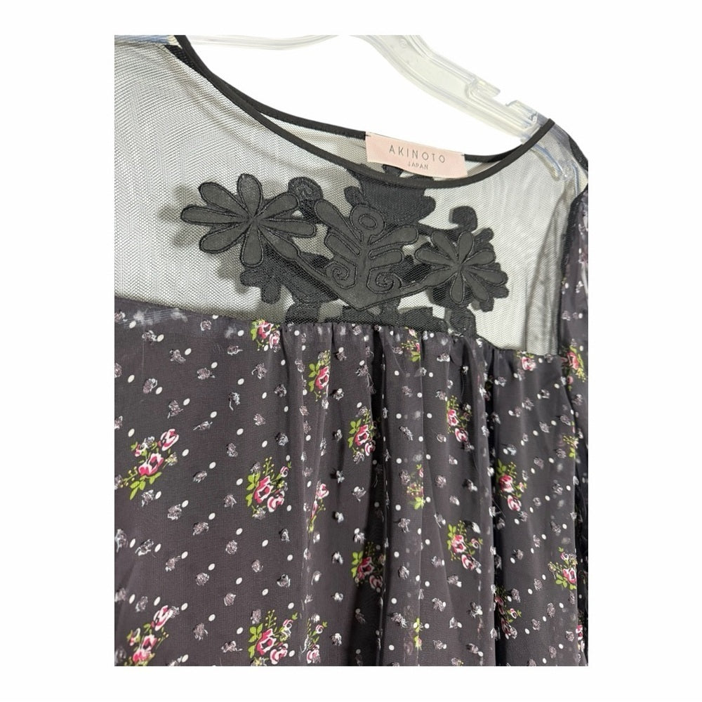 Elegant Black Floral Mini Dress - Size M