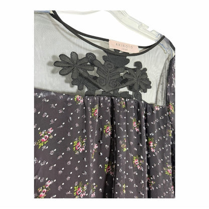 Elegant Black Floral Mini Dress - Size M