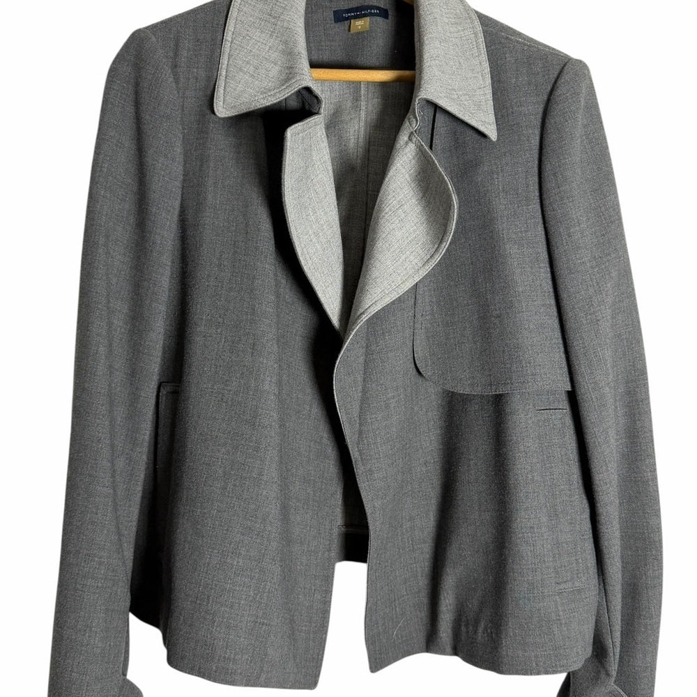 Tommy Hilfiger Gray Women's Jacket - Office Chic - Modern - Neutral - Size 12