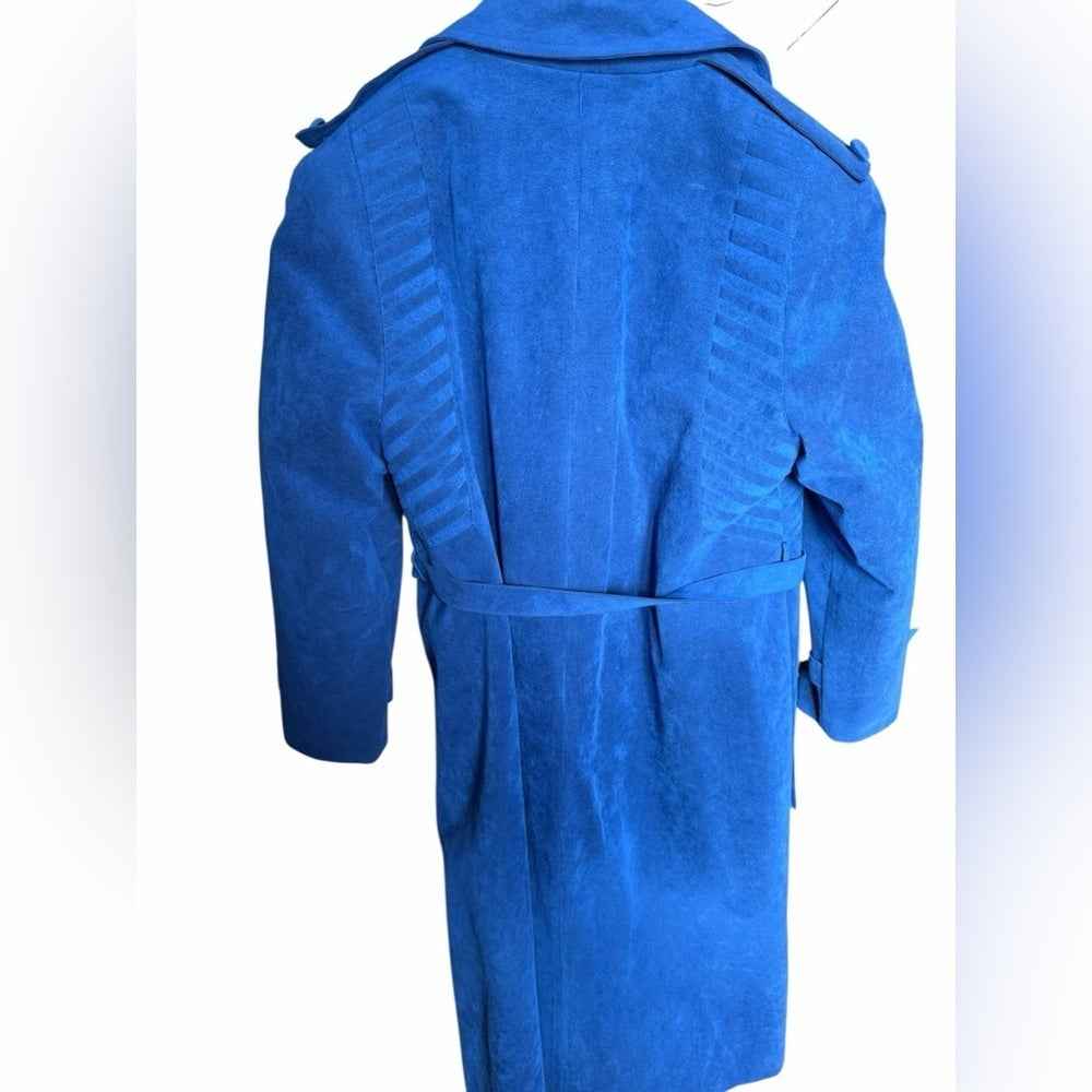 George Strath Blue Suede Jacket - Elevated Trench Coat - Chic, Vibrant - Size L