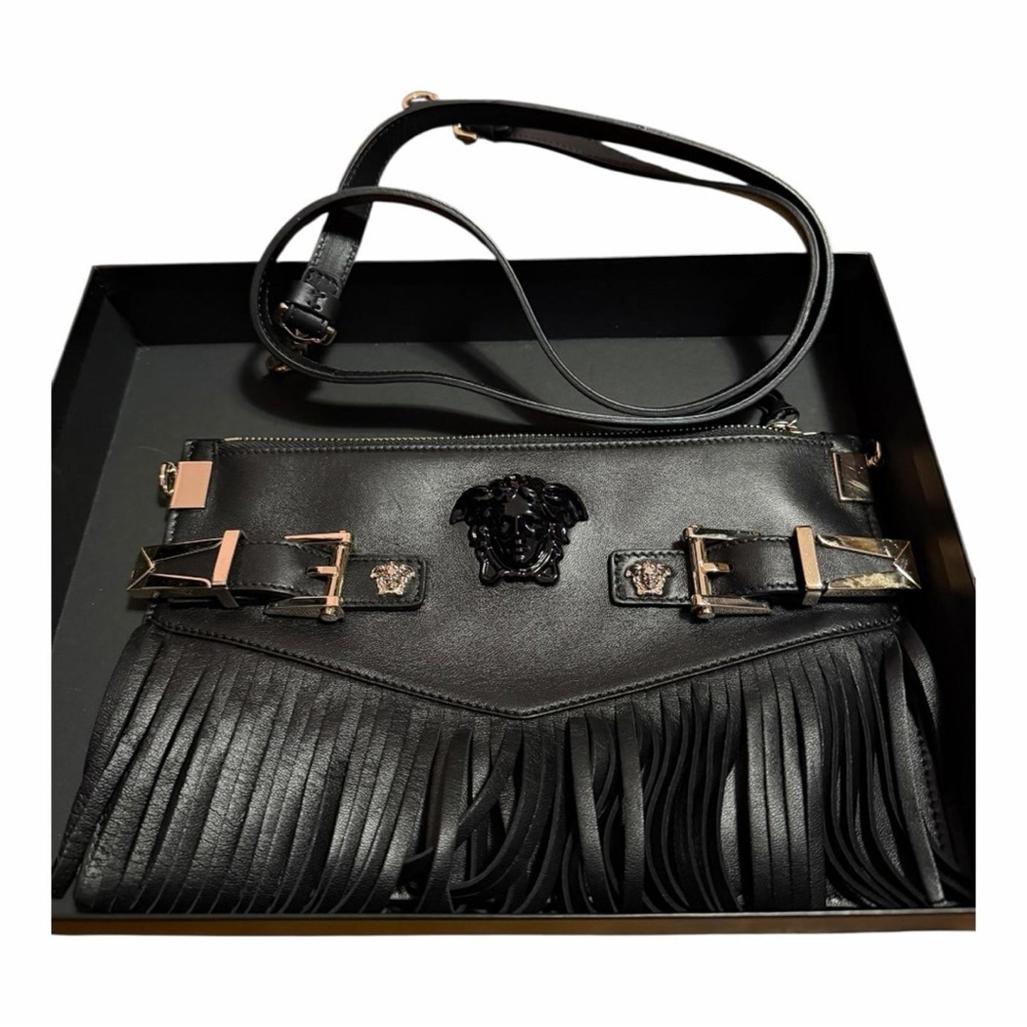 Versace Black Leather Fringe Bag