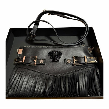 Versace Black Leather Fringe Bag