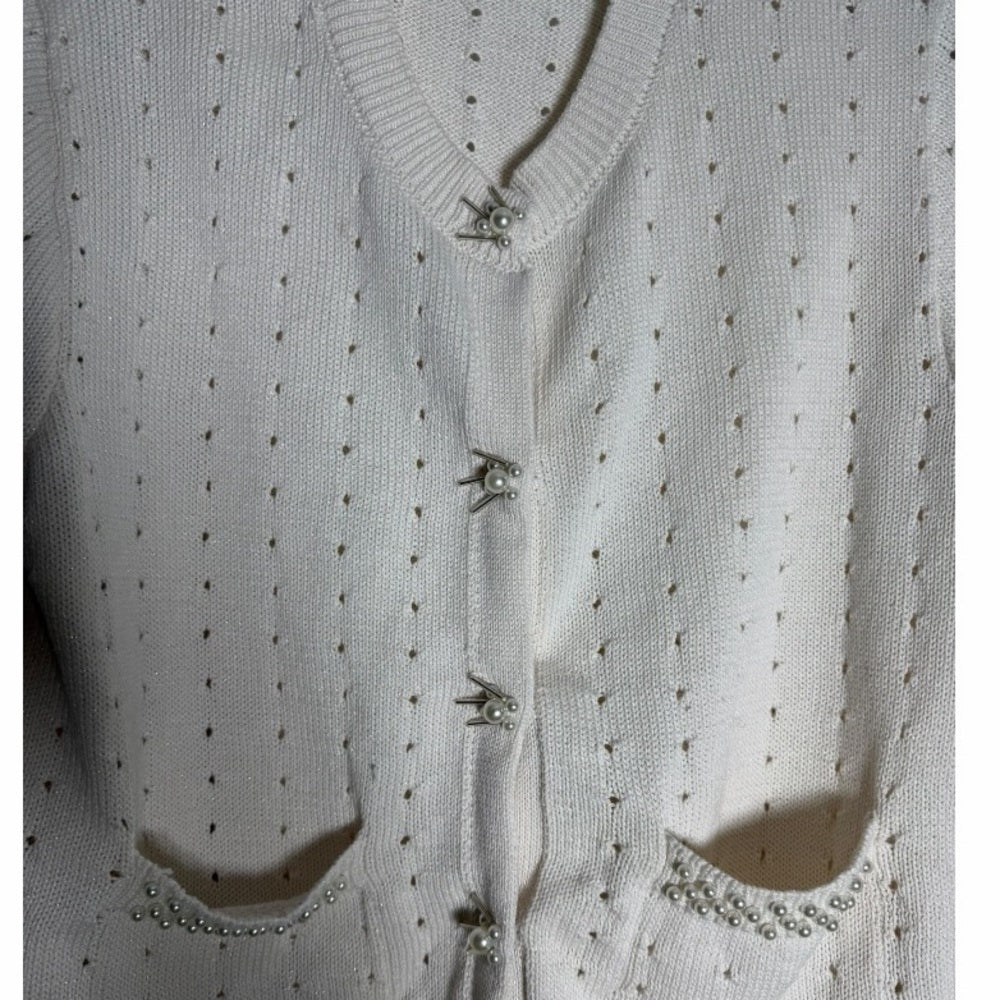 Black Tape Cream Star Button Cardigan - Casual Date- Size M