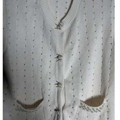 Black Tape Cream Star Button Cardigan - Casual Date- Size M