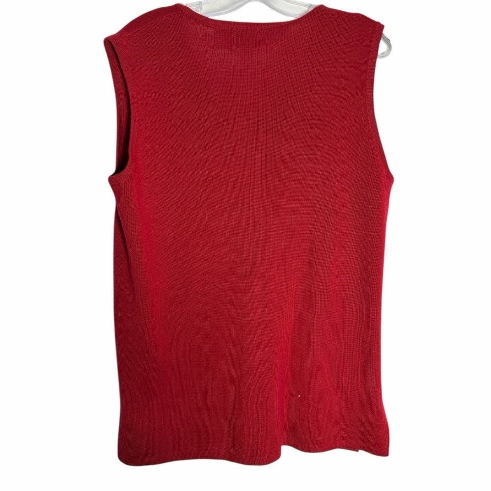 Franco Valeri - Women's V-Neck Red Sweater Vest - Elevated Casual - Size XL
