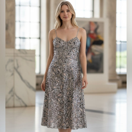 Dress the Population Silver and Black Sequin Dress