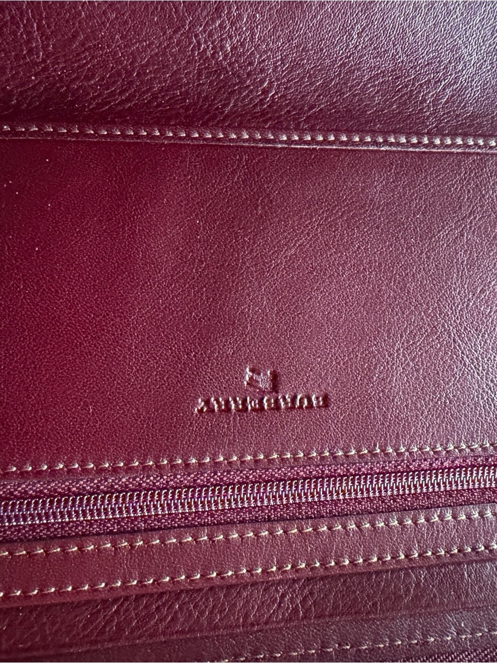 Burberry Wine Red Leather Zip Wallet with Signature Check Trim - New With Bix