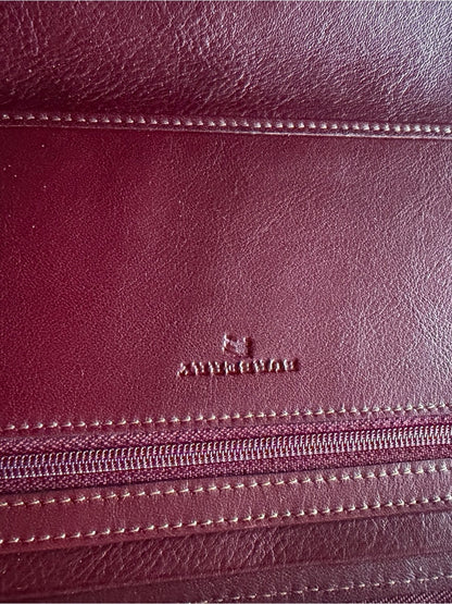 Burberry Wine Red Leather Zip Wallet with Signature Check Trim - New With Bix