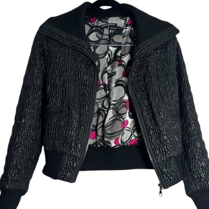 Mario Serrani Quilted Black Bomber Jacket - Date Night - Modern - Size 6