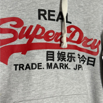 Superdry Light Gray Hoodie with Red Logo - Casual - Size M