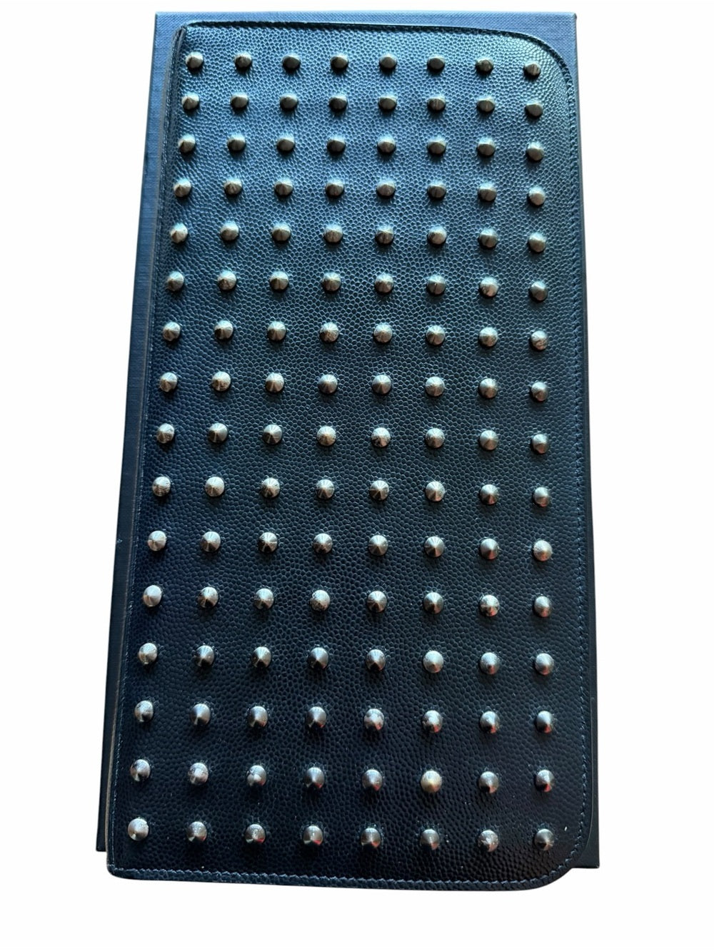 Saint Laurent Black Leather Zip Wallet with Silver Studs - New in Box
