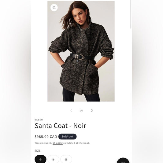 ba&sh Black and Gray Women's Coat - Ba&sh size 2. - US 10