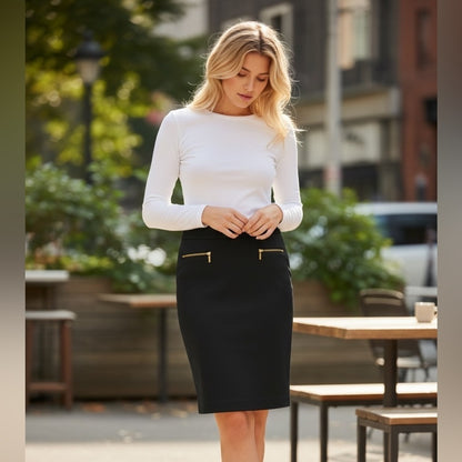 Dana Buchman Black Pencil Skirt with Gold Accents - workwear  Size 4
