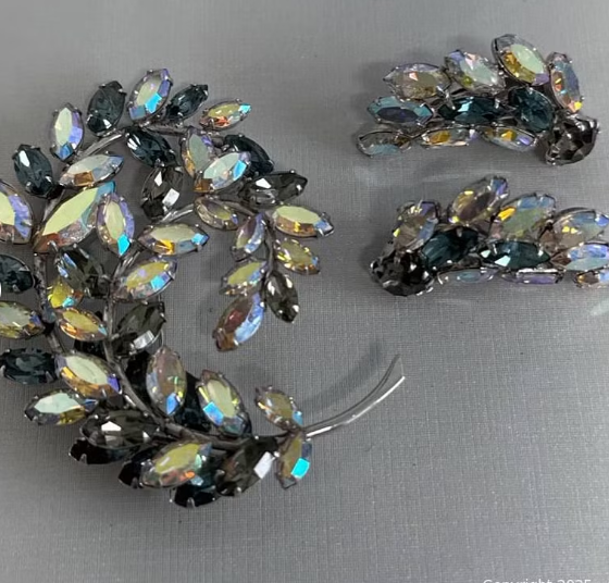 Sherman Rhinestone Brooch & Earrings - Signed