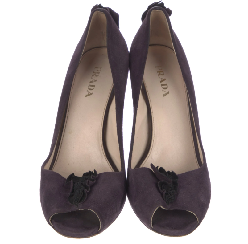 Prada Suede Ruffle Heels