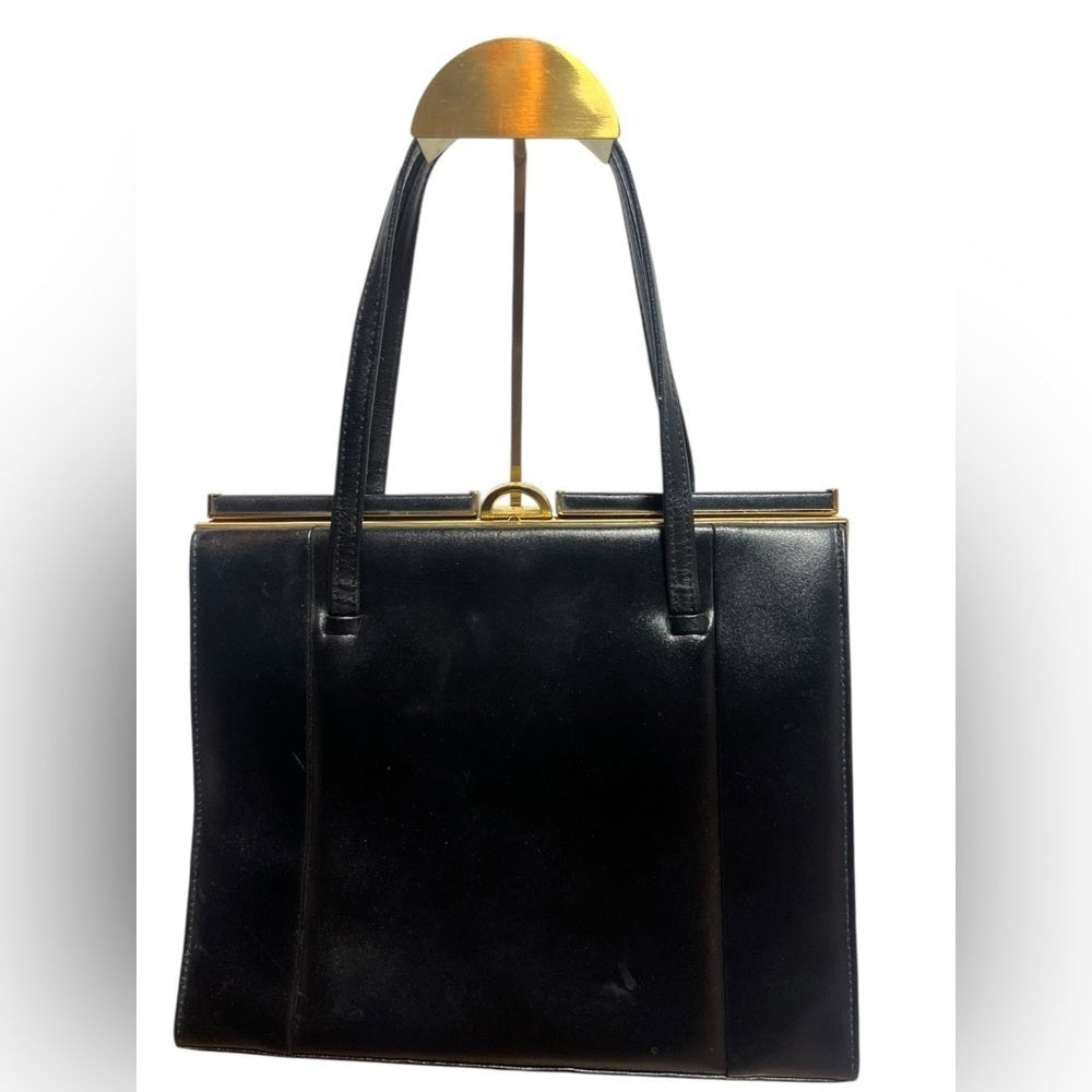 Vintage - Elegant Black Leather Handbag - Office or Night Out - Chic.