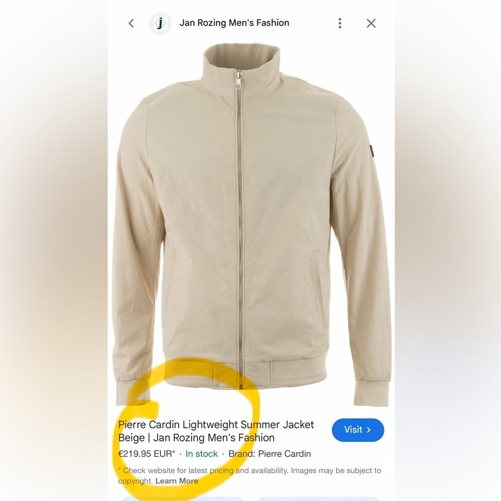 Pierre Cardin Men's Beige Lightweight Jacket - Streetwear - Neutral- Size L