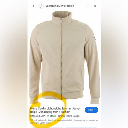 Pierre Cardin Men's Beige Lightweight Jacket - Streetwear - Neutral- Size L