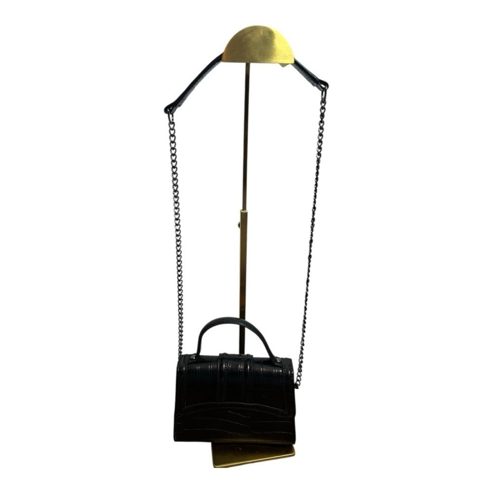 Zara Black Croc-Texture Crossbody Bag - Mini