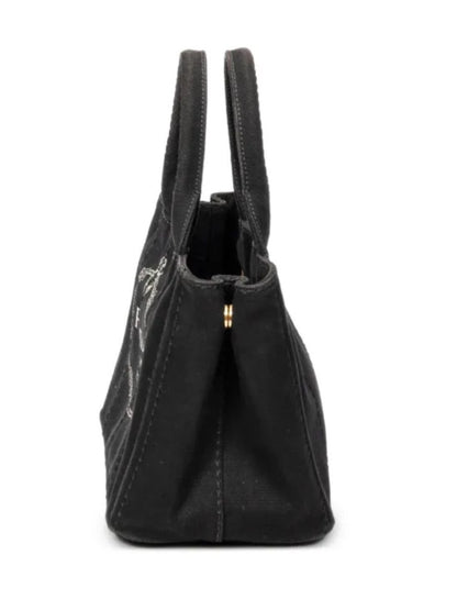 Prada Black Canapa Logo-Print Tote with Detachable Strap