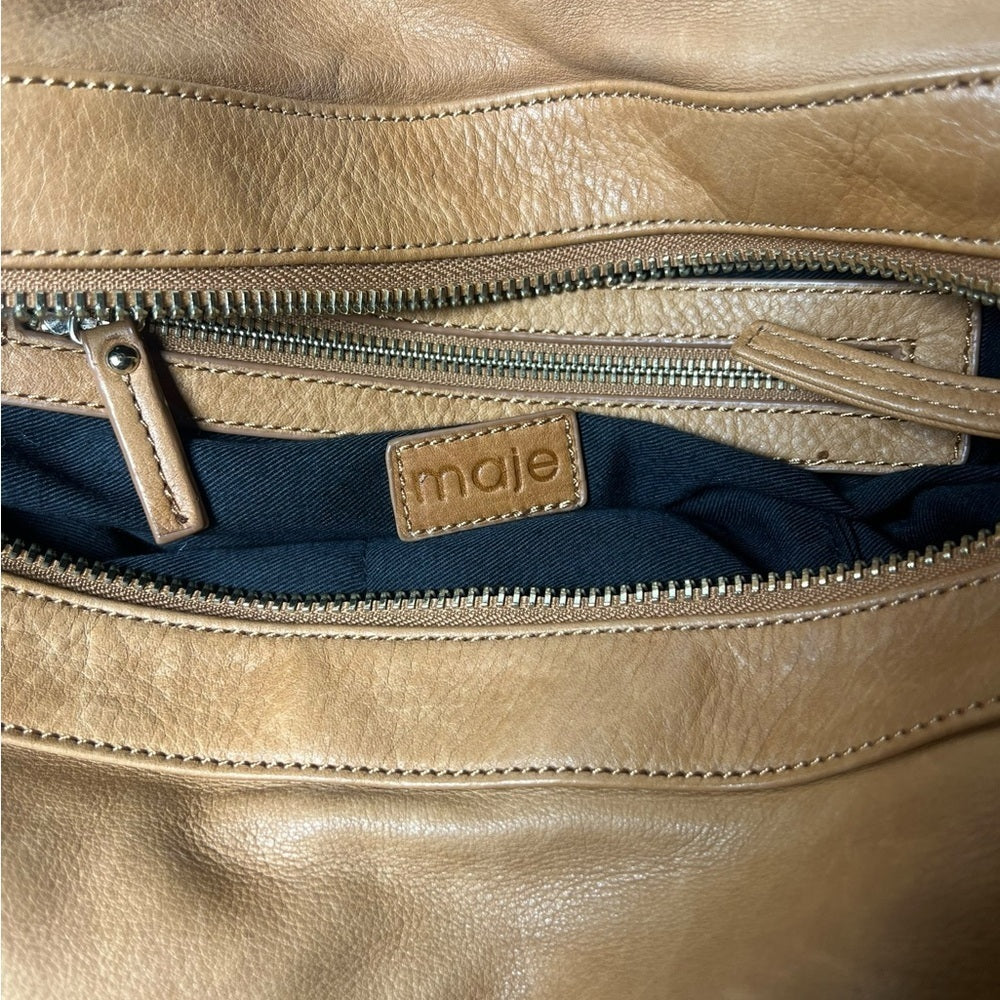 Maje Tan Leather Shoulder Bag - Casual Streetwear