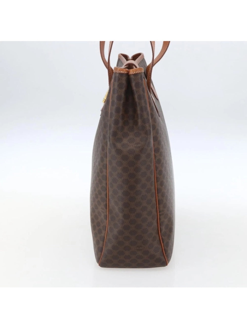 Celine Brown Monogram Madam Tote with Tan Leather Trim and Gold Accent