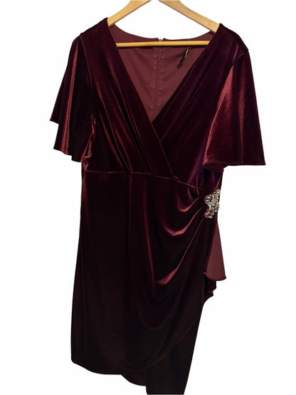 SLNY Burgundy Velvet Wrap Midi Dress