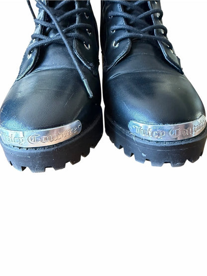 Juicy Couture Black Quilted Lace-Up Ankle Boots with Rhinestone Strap