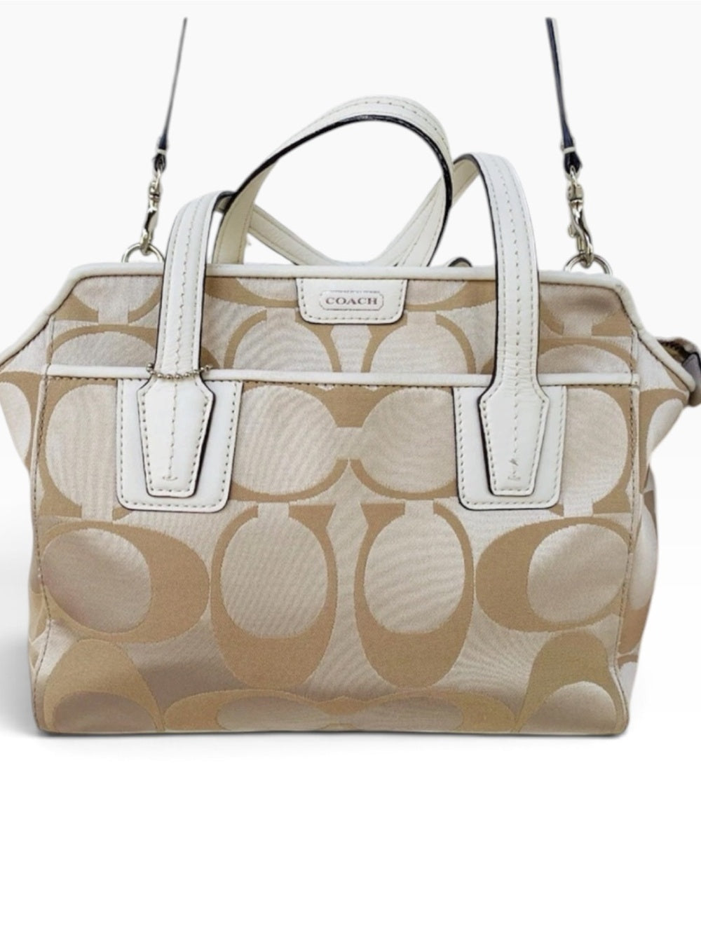 Coach Vintage Y2K Kelly A Beige Signature Canvas Satchel with White Trim