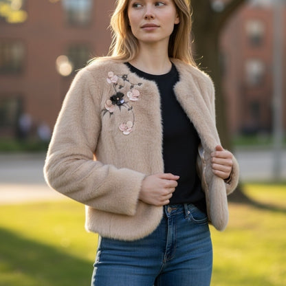 Ted Baker Blush Teddy Jacket with Floral Detail - Chic - Date Night - Size XS