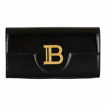 Balmain Black Patent Clutch with Gold Chain