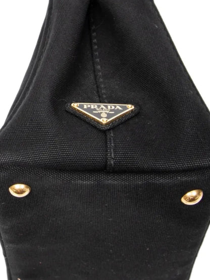 Prada Black Canapa Logo-Print Tote with Detachable Strap