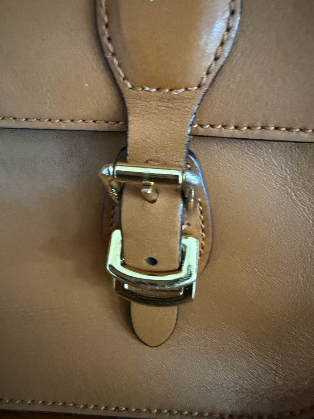 Ralph Lauren Camel/Tan Leather Satchel with Buckle Detail