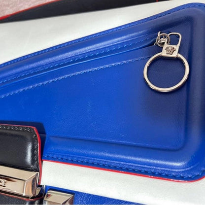 Versace Blue and White Satchel with Silver Accents