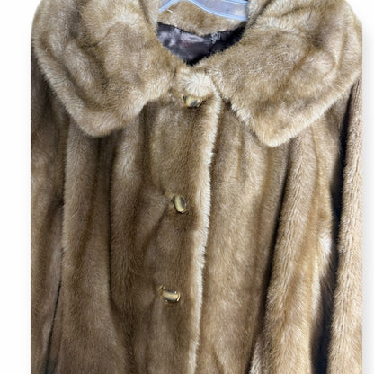 Elegant Tan Simulation Fur Coat - Neutral - Date Night - Formal - Size L