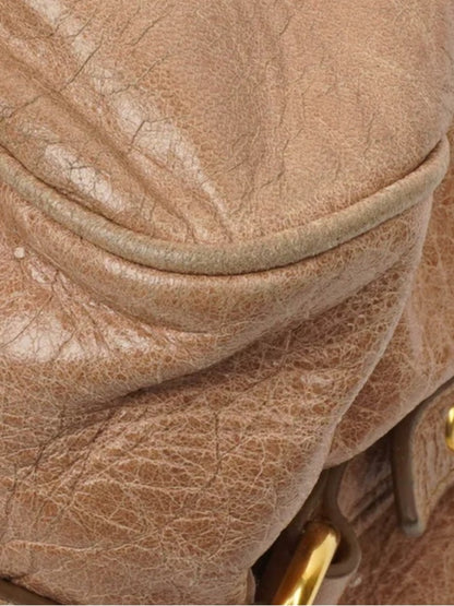 Miu Miu Taupe-Beige Leather Satchel with Gold Hardware