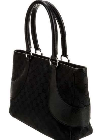 Gucci Black GG Canvas and Leather Tote