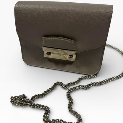 Furla Taupe Crossbody Bag with Silver Chain