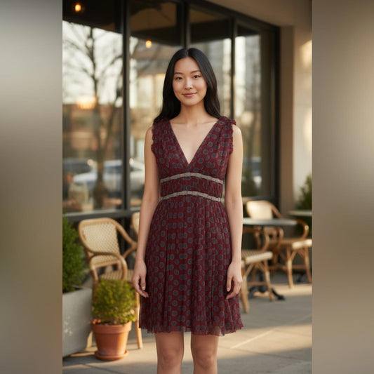 Isabel Marant Red and Gray Patterned Silk Midi Dress