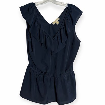 Michael Kors Navy Ruffle V-Neck Blouse - Size Large