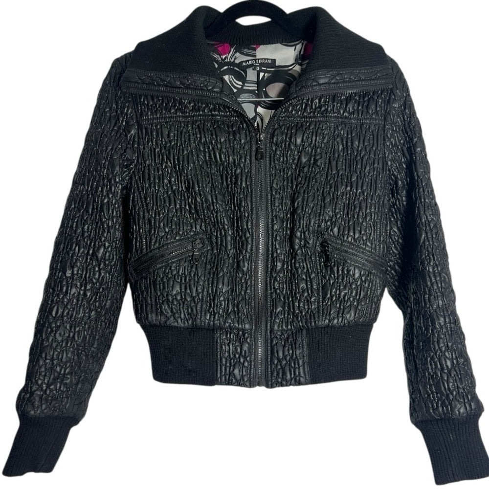 Mario Serrani Quilted Black Bomber Jacket - Date Night - Modern - Size 6