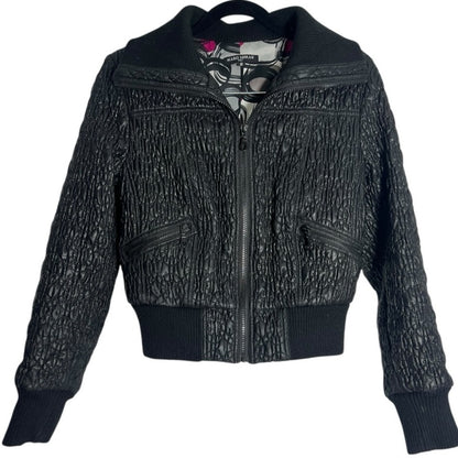 Mario Serrani Quilted Black Bomber Jacket - Date Night - Modern - Size 6