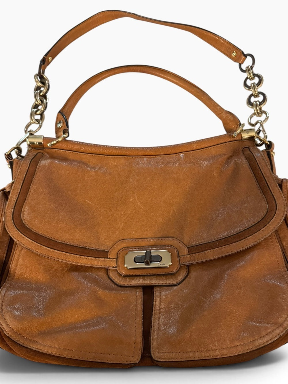 Coach Chelsea Extra Large - Brown Leather Shoulder Bag with Chain Accents