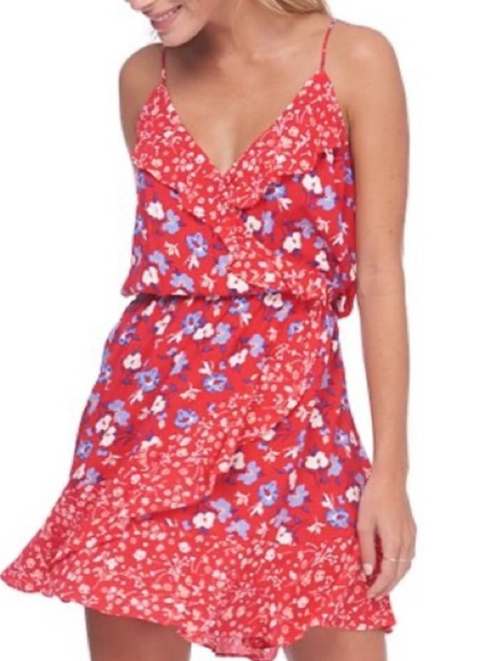 ABS Collection - Red Floral Spaghetti-Strap Sundress - Size Medium