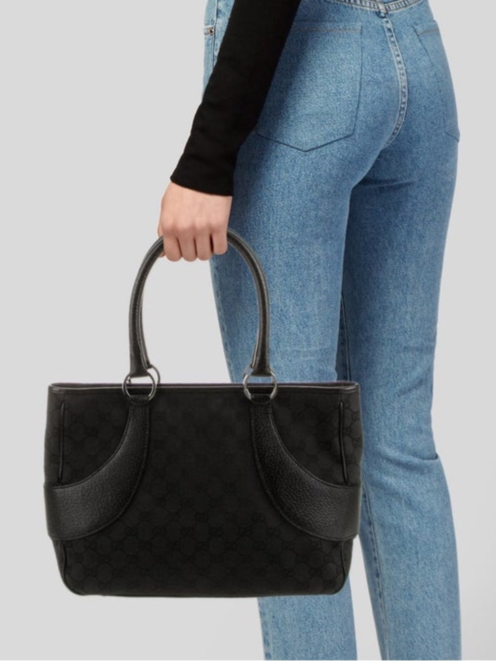 Gucci Black GG Canvas and Leather Tote