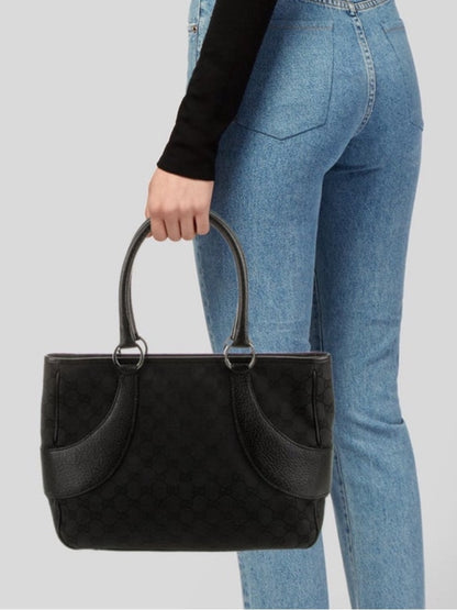 Gucci Black GG Canvas and Leather Tote