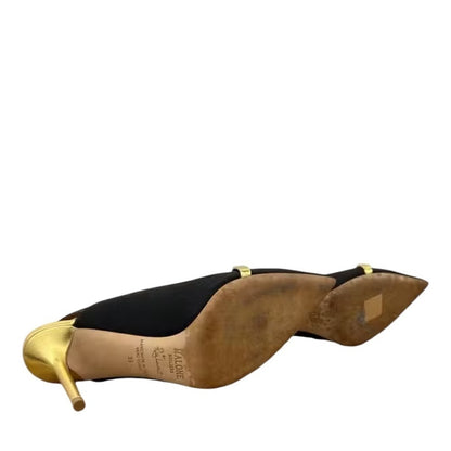Malone Souliers Black and Gold Slingback Heels