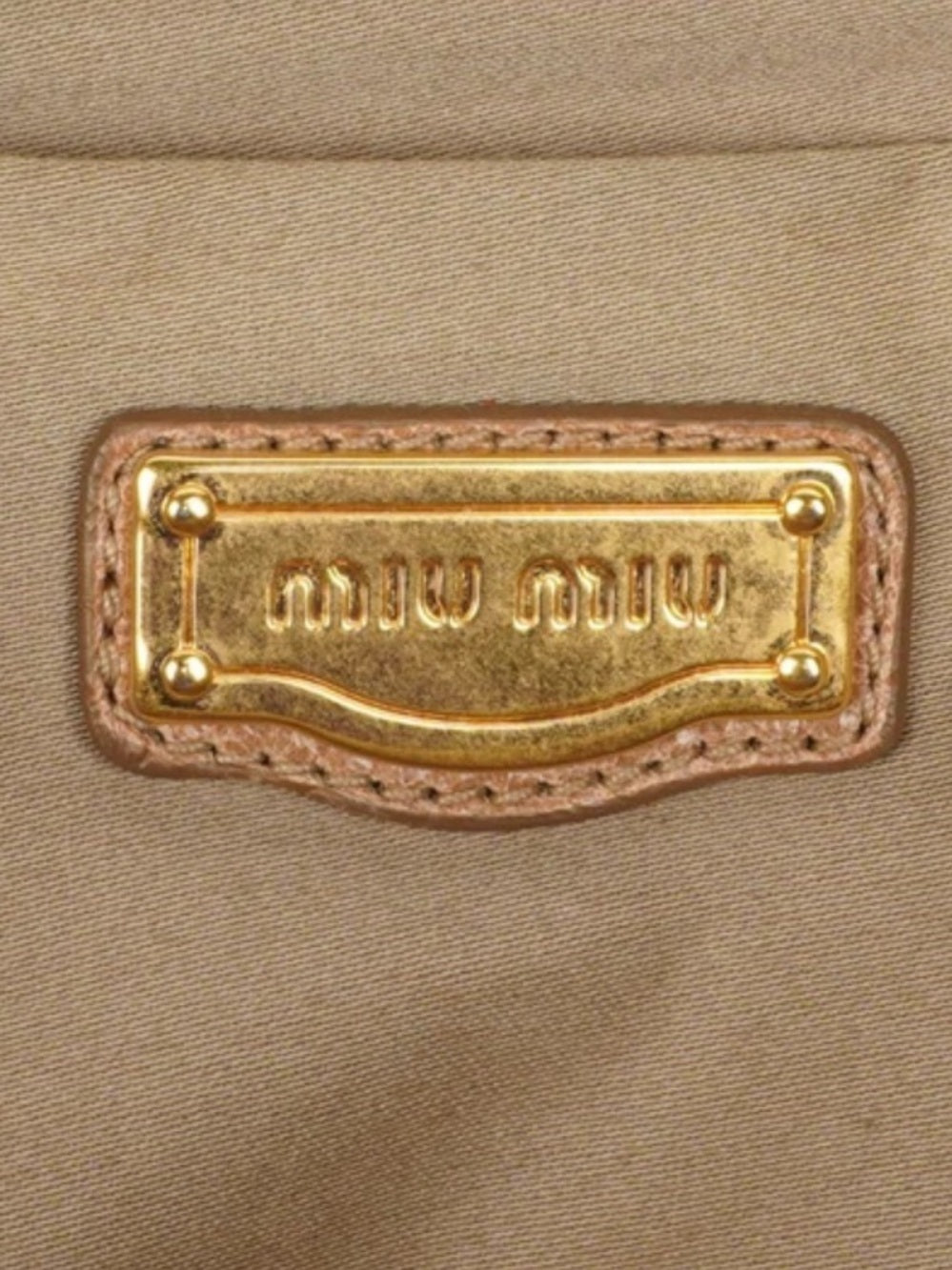 Miu Miu Taupe-Beige Leather Satchel with Gold Hardware