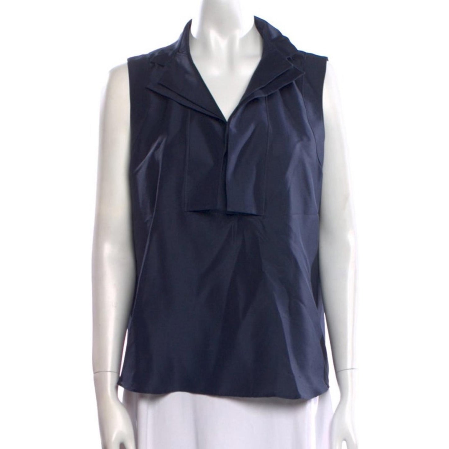 Oscar de la Renta Silk Midnight Blue Blouse - Size 14