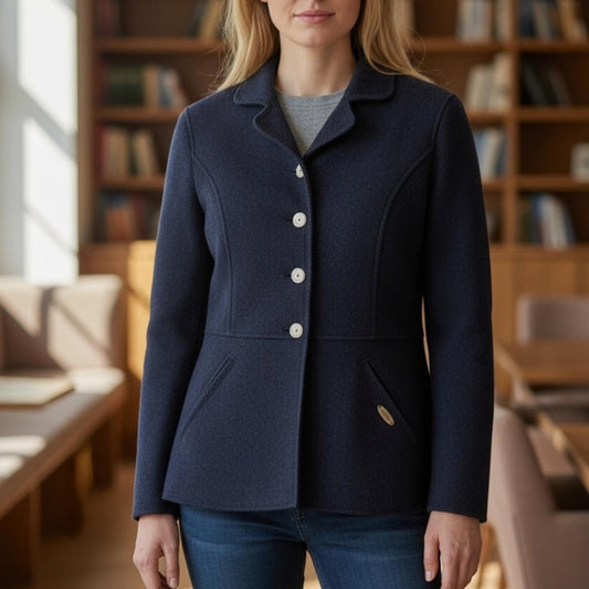 Giesswein Navy Women's Blazer with White Buttons - Wool